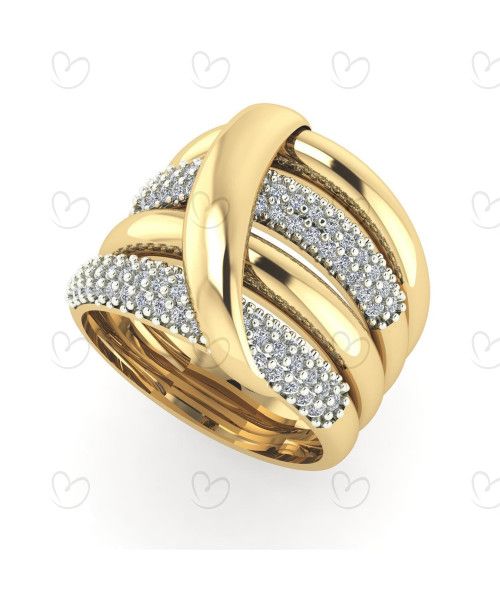 Anel Pavê Quatro Aros, com Pedras de Zircônia Ouro 18k