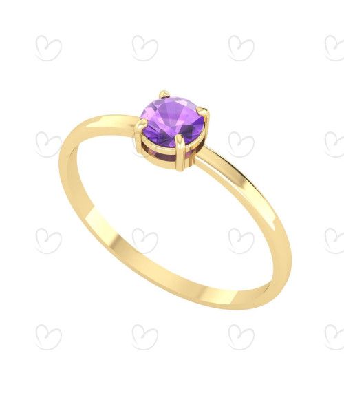 Anel Solitário com Pedra Natural 4.5mm Ouro 18k