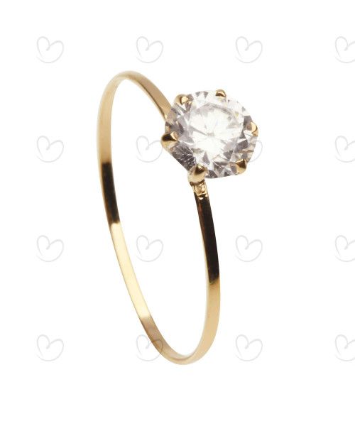 Anel Solitário com Zircônia 6mm Ouro 18k