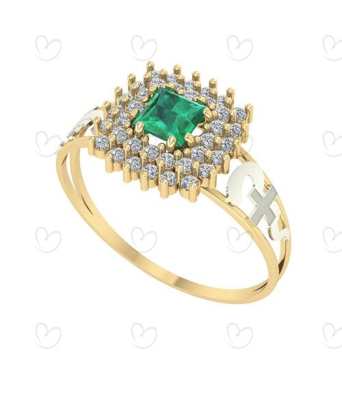 Anel Formatura Quadrado 2 Fileiras Enfermagem Ouro 18k