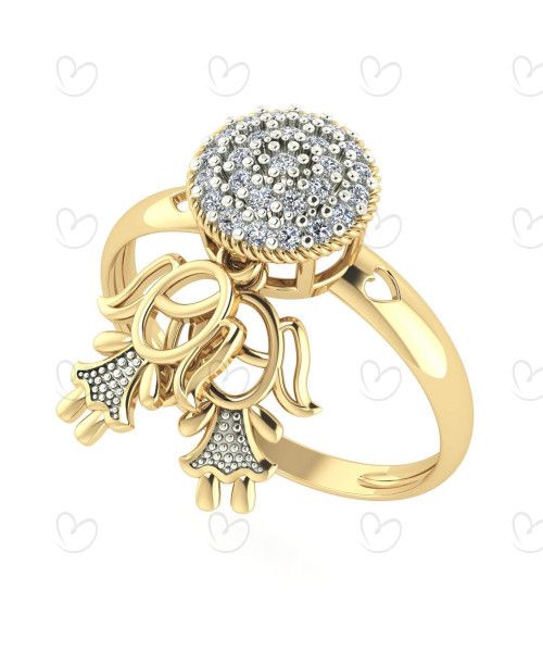 Anel Chuveiro Pingente Duas Meninas Ouro 18k