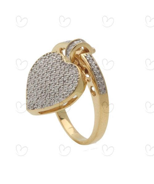 Anel Pingente de Coração e Diamantes Ouro 18k