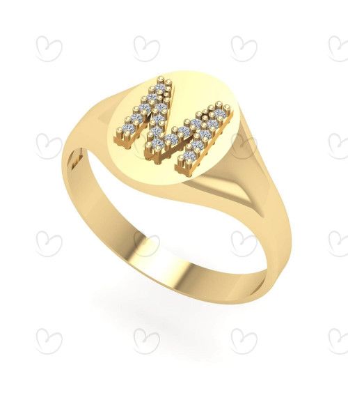 Anel Chancela Oval Letra E Ouro 18k