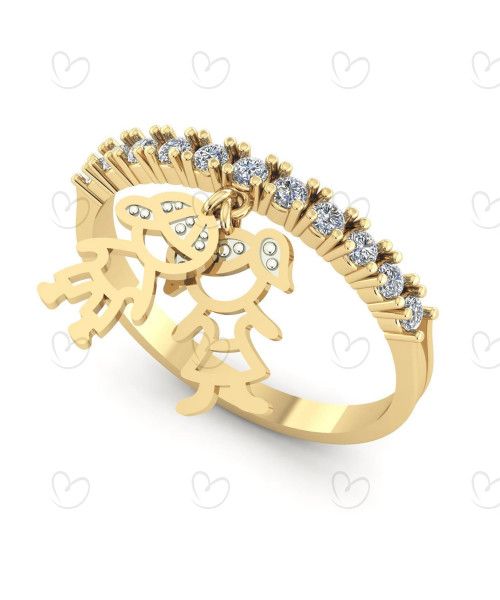 Anel Pingentes Casal com Aro Cravejado Ouro 18k
