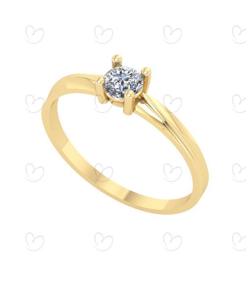 Anel Solitário Aro com Quina Ouro 18k