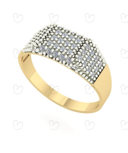 Anel Chancela Quadrado Pequeno Pavê Ouro 18k