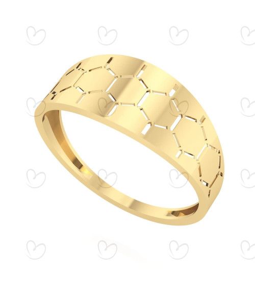 Anel Hexágonos Vazados Ouro 18k