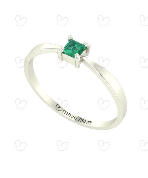 Anel Pedra Quadrada Esmeralda Ouro Branco 18k