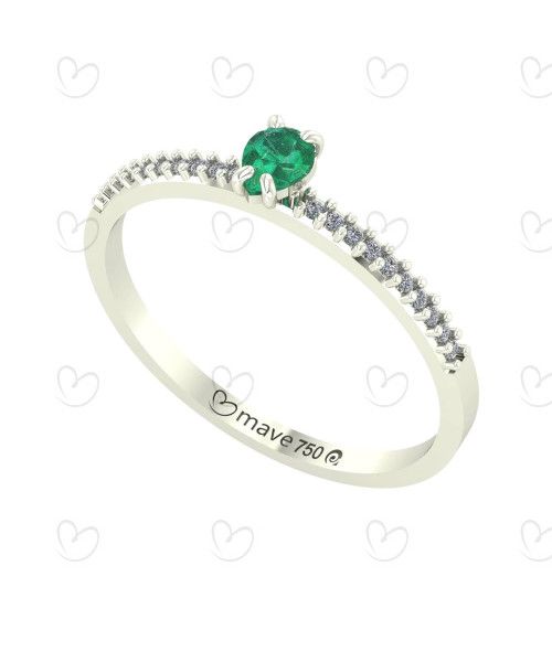 Anel Pedra Gota com Esmeralda e Diamantes Ouro Branco 18k