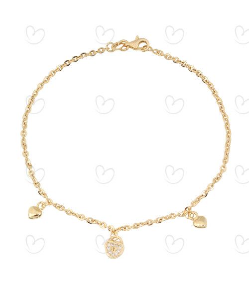 Pulseira Bailarina Coração Cadeado Ouro 18k