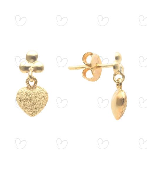 Brinco Coração com Detalhes Fosco Ouro 18k
