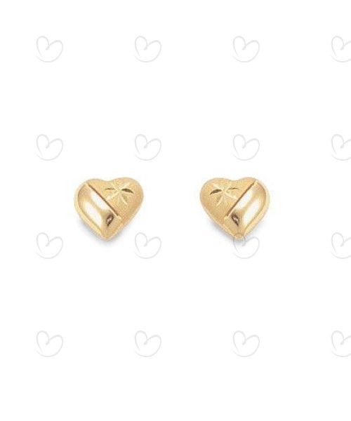 Brinco Coração Médio Fosco e Diamantado 8mm Ouro 18k