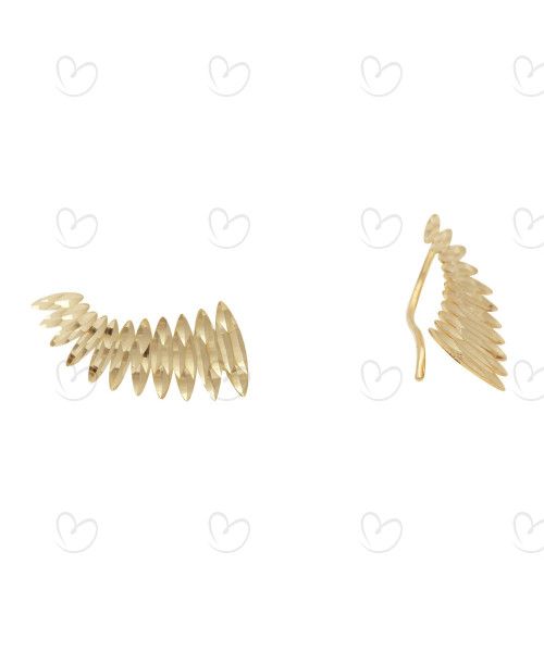 Brinco Ear Cuff Navetes Crescentes Diamantado Ouro 18k