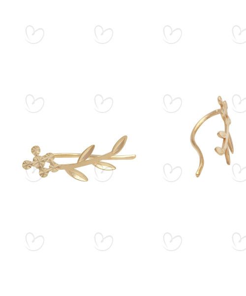 Brinco Ear Cuff Raminho Diamantado Ouro 18k