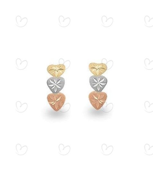Brinco Três Corações Tricolor com Estrela Ouro 18k