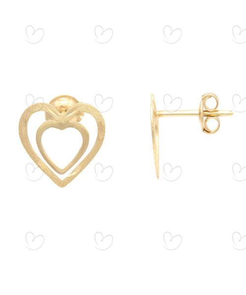 Brinco Duplo Coração Diamantado Ouro 18k