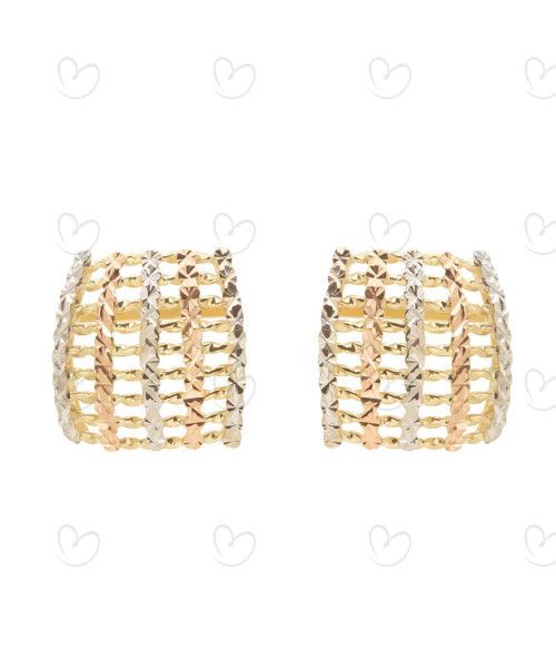 Brinco Tricolor Diamantado Ouro 18k