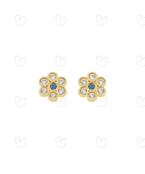 Brinco Baby Florzinha Azul Ouro 18k
