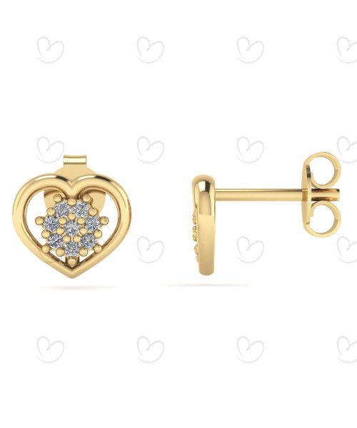 Brinco Coração com Zircônias Ouro 18k