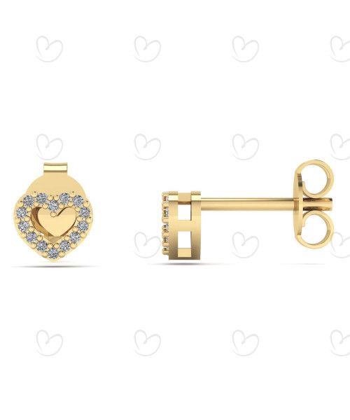 Brinco Coração Galeria com Diamante Ouro 18k