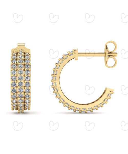Brinco de Argola Três Fileiras com Pedras de Zircônia Ouro 18k