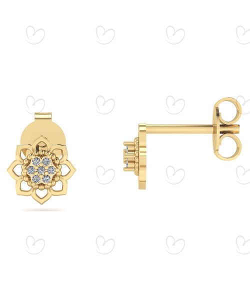 Brinco Miolo Flor com Diamante Ouro 18k