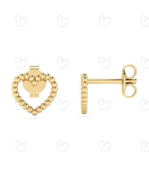 Brinco Coração de Bolinha Ouro 18k