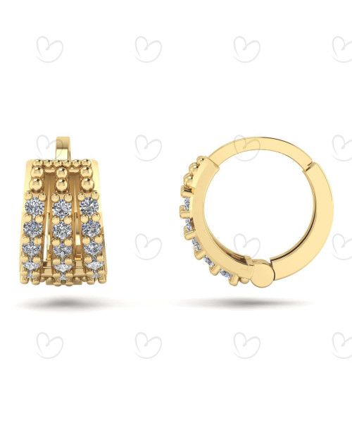 Brinco Argola Três Fileiras com Pedras de Zircônia Ouro 18k