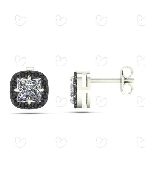 Brinco Solitário Quadrado com Ródio Negro Ouro Branco 18k
