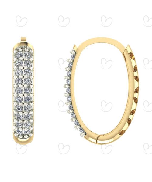 Brinco Argola Oval Pavê com Zircônia Ouro 18k