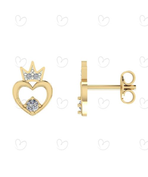 Brinco de Coração com Coroa de Zircônia Ouro 18k