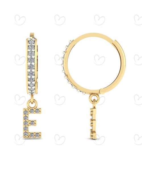 Brinco Argola Cravejada com Letra E Ouro 18k