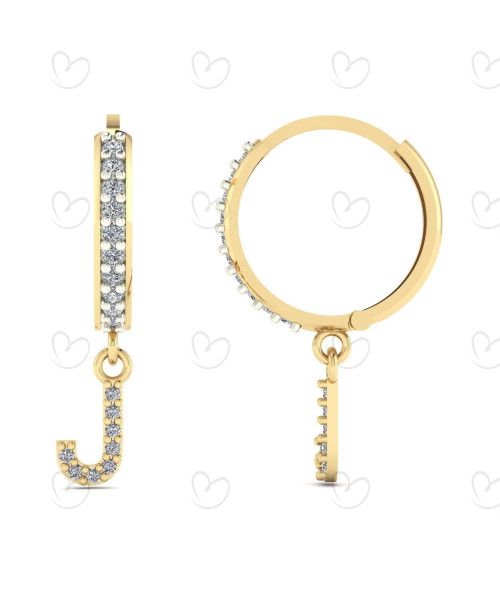 Brinco Argola Cravejada com Letra J Ouro 18k