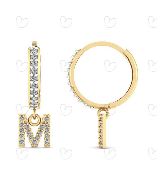 Brinco Argola Cravejada com Letra M Ouro 18k