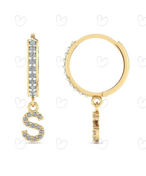Brinco Argola Cravejada com Letra S Ouro 18k