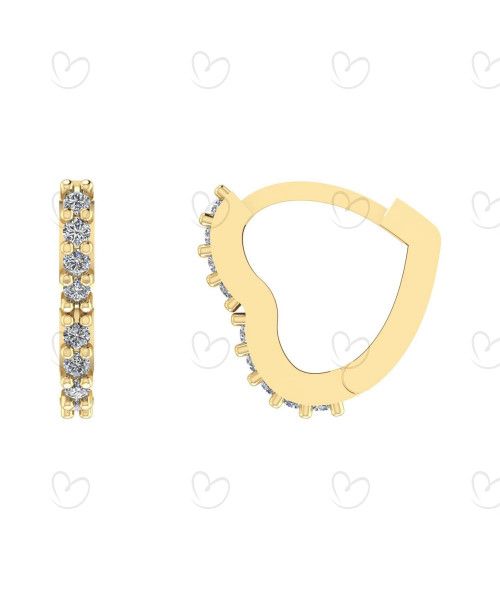 Brinco Argola de Coração Cravejada 1.1cm x 1.2cm Ouro 18k