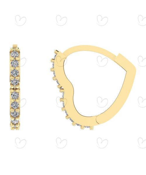 Brinco Argola de Coração Cravejada 1.4cm x 1.4cm Ouro 18k