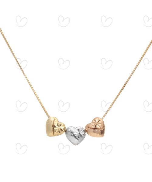 Gargantilha Três Corações Tricolor Ouro 18k