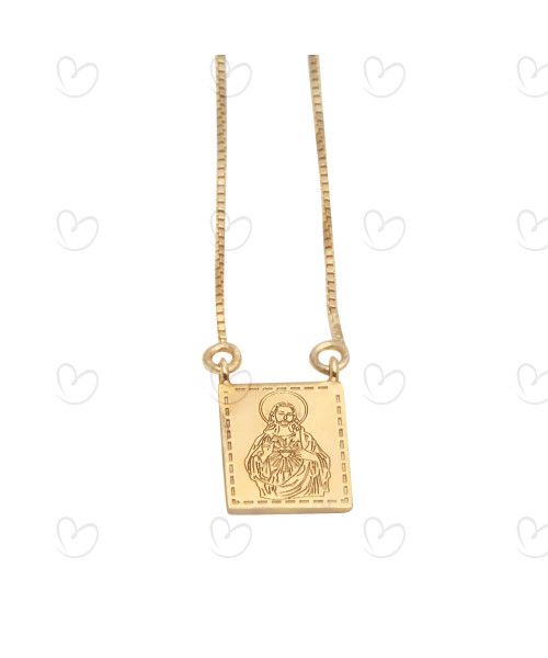 Escapulário Deus é Fiel 8.3mm x 10mm Ouro 18k