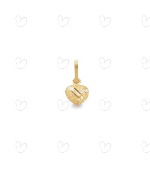 Pingente Coração Pequeno Fosco com Detalhes Diamantado Ouro 18k