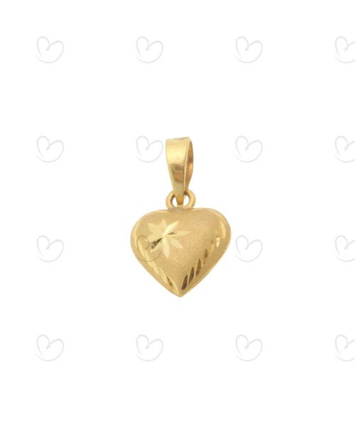 Pingente Coração Diamantado e Fosco Pequeno Ouro 18k