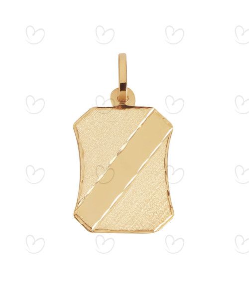Pingente Placa com Detalhes em Fosco e Diamantado Ouro 18k