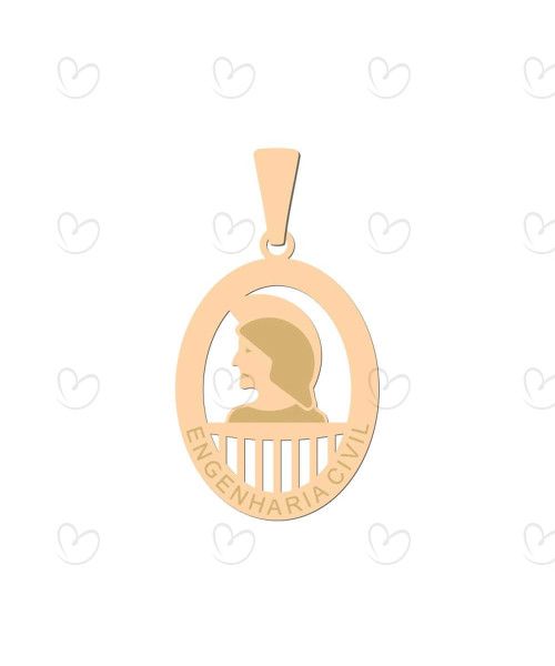 Pingente Profissão Oval Engenharia Civil 19mm Ouro 18k
