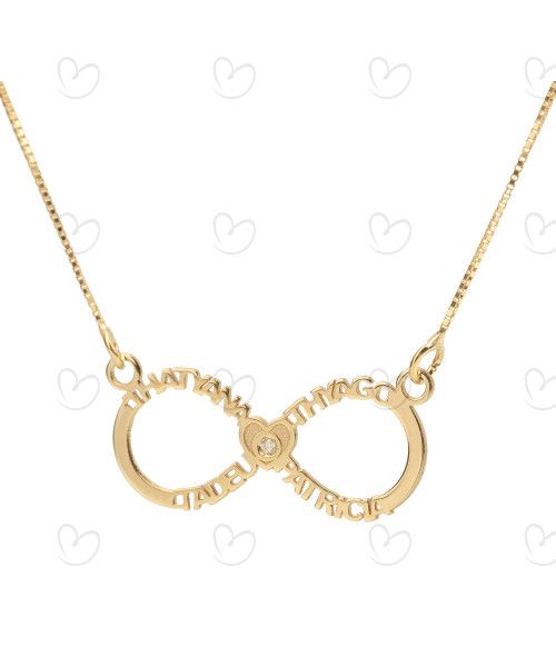 Gargantilha Infinito com Quatro Nomes Personalizados Ouro 18k
