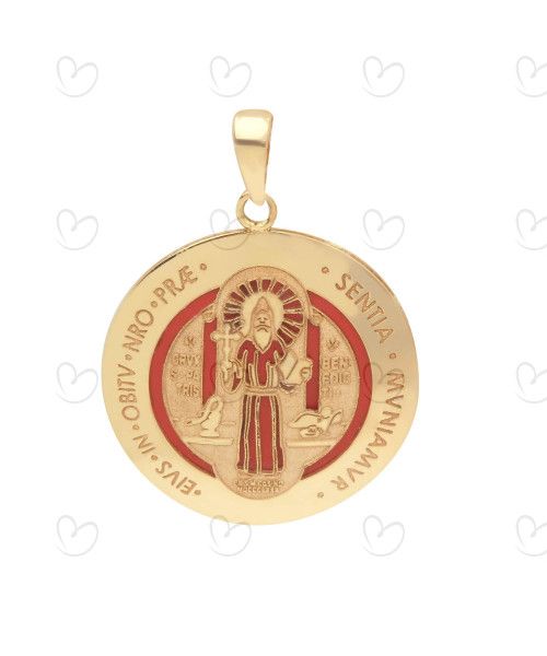 Pingente São Bento Duplo com Resina Pequeno Ouro 18k
