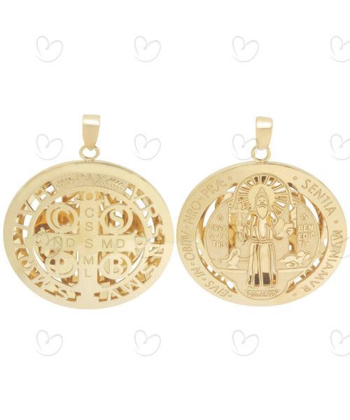Pingente São Bento Dupla Face Grande Ouro 18k