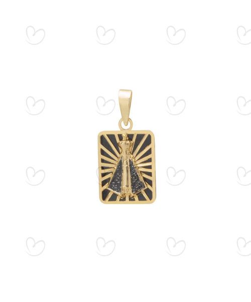 Pingente Nossa Senhora Aparecida Quadrada Pequena com Resina Ouro 18k