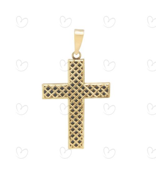 Pingente Cruz com Resina Preta Ouro 18k
