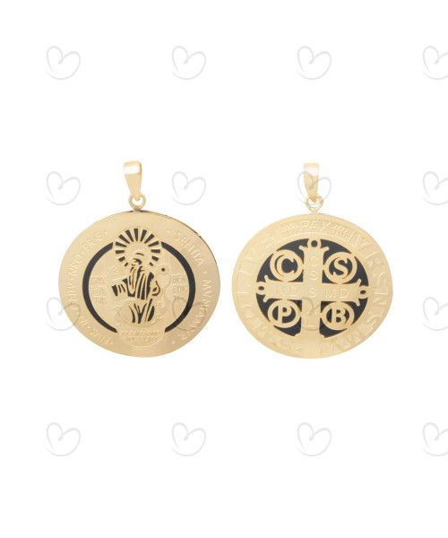 Pingente São Bento Sentado Duplo com Resina Pequeno Ouro 18k