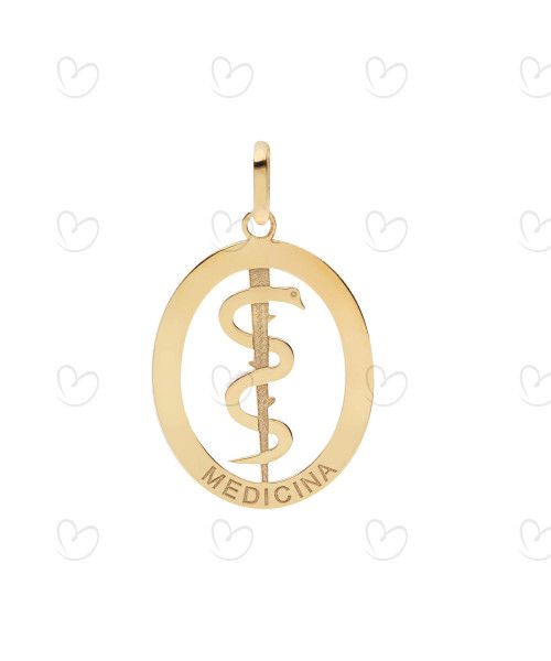 Pingente Oval Profissão Medicina Ouro 18k